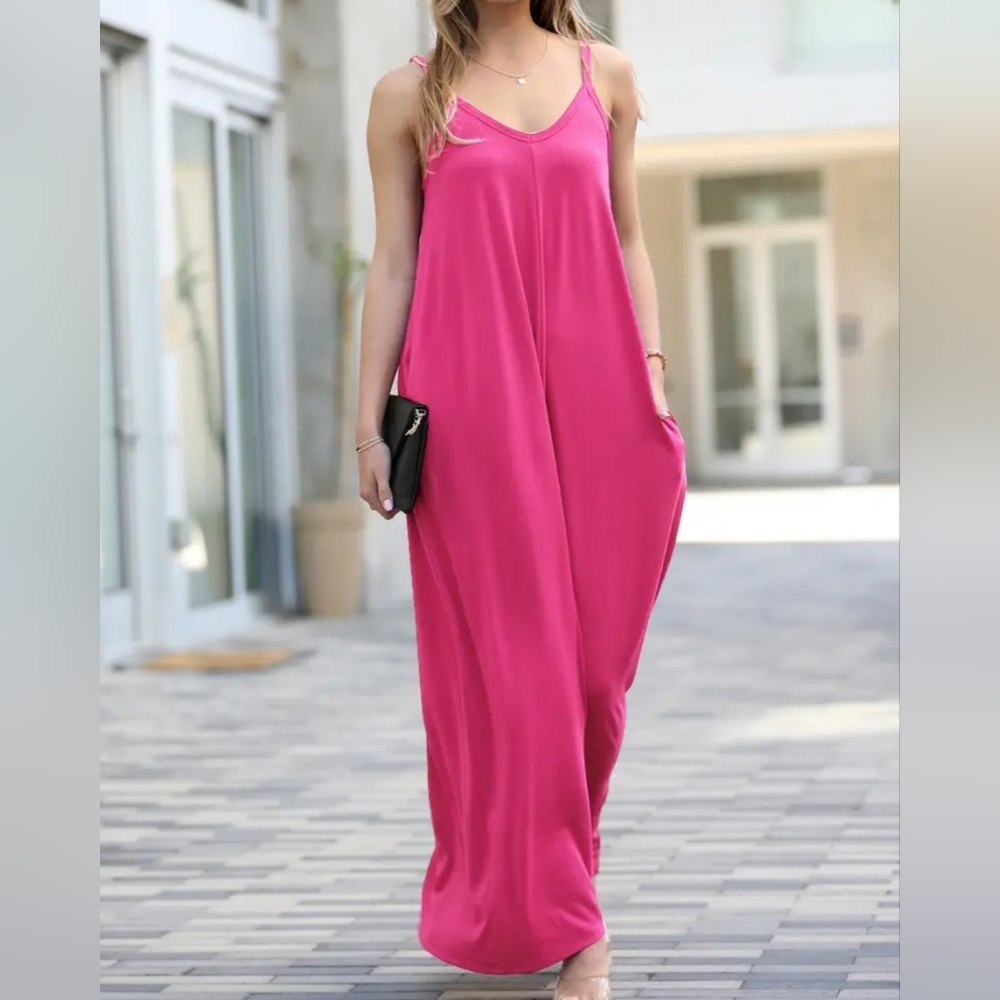 #456 LAST CHANCE! 🛑L Boho V-Neck Maxi Dress w/adjustable Straps